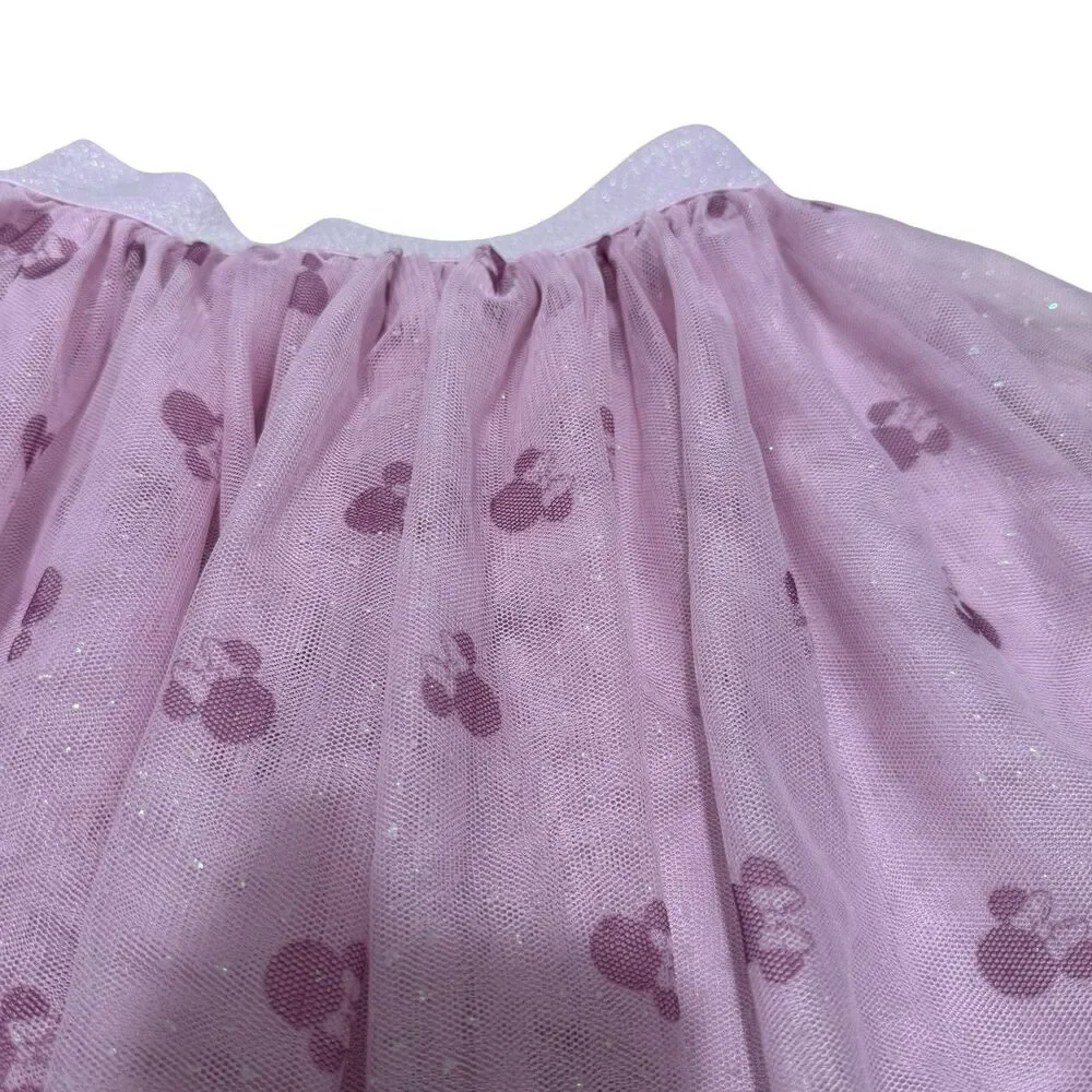 Girls kids pink Tutu skirt glitter Minnie Mouse Ears Disney Junior Size 5 EUC
